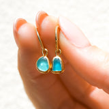 Blue Sea Glass Hoops - Gold Vermeil