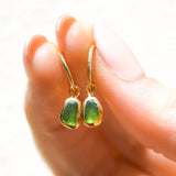 Green Sea Glass Hoops - Gold Vermeil