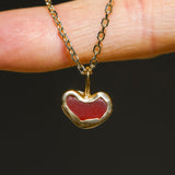 Red Sea Glass Heart Necklace, Gold Vermeil
