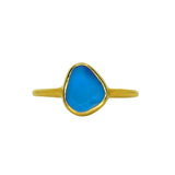 Blue Sea Glass, Gold Vermeil - Size N 1/2
