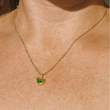 Green Sea Glass Heart Necklace, Gold Vermeil