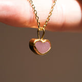 Pink Sea Glass Heart Necklace, Gold Vermeil