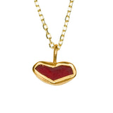 Red Sea Glass Heart Necklace, Gold Vermeil