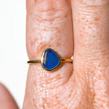 Blue Sea Glass, Gold Vermeil - Size N 1/2