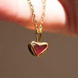Red Sea Glass Heart Necklace, Gold Vermeil