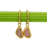 Pink Sea Glass Hoops - Gold Vermeil