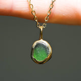 Green Sea Glass Necklace - Gold Vermeil