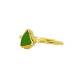 Green Sea Glass, Gold Vermeil - Size Q 1/2