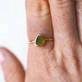 Green Sea Glass, Gold Vermeil - Size Q