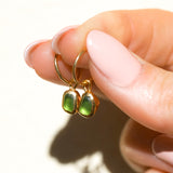 Green Sea Glass Hoops - Gold Vermeil