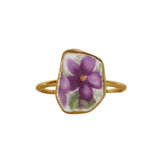 Purple Flower Ring, Gold Vermeil - Size O