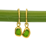 Green Sea Glass Hoops - Gold Vermeil