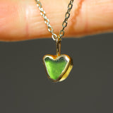 Green Sea Glass Heart Necklace, Gold Vermeil