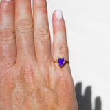 Blue Sea Glass Heart, Gold Vermeil - Size K