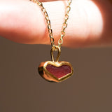 Red Sea Glass Heart Necklace, Gold Vermeil