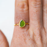 Green Sea Glass, Gold Vermeil - Size Q