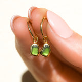 Green Sea Glass Hoops - Gold Vermeil