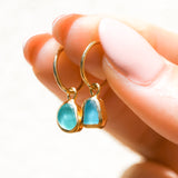 Blue Sea Glass Hoops - Gold Vermeil