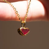 Red Sea Glass Heart Necklace, Gold Vermeil