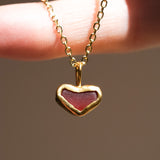 Red Sea Glass Heart Necklace, Gold Vermeil