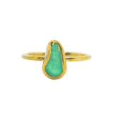 Green Sea Glass, Gold Vermeil - Size Q