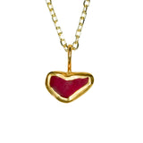 Red Sea Glass Heart Necklace, Gold Vermeil
