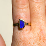 Blue Sea Glass, Gold Vermeil - Size Q 1/2