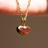 Red Sea Glass Heart Necklace, Gold Vermeil