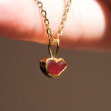 Red Sea Glass Heart Necklace, Gold Vermeil
