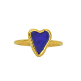 Blue Sea Glass Heart, Gold Vermeil - Size K