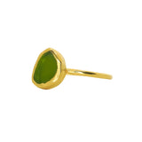 Green Sea Glass, Gold Vermeil - Size Q