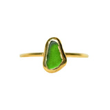 Green Sea Glass, Gold Vermeil - Size R