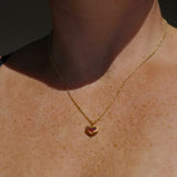 Red Sea Glass Heart Necklace, Gold Vermeil