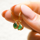 Green Sea Glass Hoops - Gold Vermeil