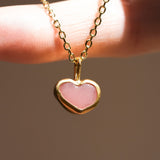 Pink Sea Glass Heart Necklace, Gold Vermeil