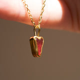Red Sea Glass Heart Necklace, Gold Vermeil
