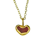 Red Sea Glass Heart Necklace, Gold Vermeil