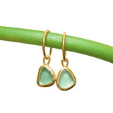 Green Sea Glass Hoops - Gold Vermeil