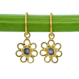 Purple Sea Glass Flower Hoops - Gold Vermeil