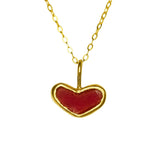 Red Sea Glass Heart Necklace, Gold Vermeil