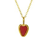 Red Sea Glass Heart Necklace, Gold Vermeil