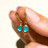 Blue Sea Glass Hoops - Gold Vermeil
