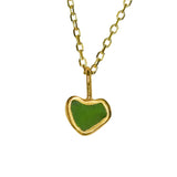 Green Sea Glass Heart Necklace, Gold Vermeil