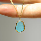Blue Sea Glass Necklace - Gold Vermeil