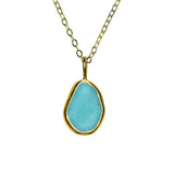 Blue Sea Glass Necklace - Gold Vermeil