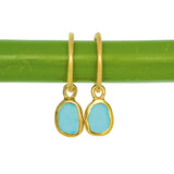Blue Sea Glass Hoops - Gold Vermeil