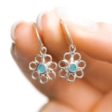 Blue Sea Glass Flower Hoops