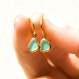 Green Sea Glass Hoops - Gold Vermeil