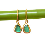 Green Sea Glass Hoops - Gold Vermeil