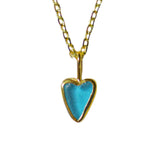 Blue Sea Glass Heart Necklace, Gold Vermeil